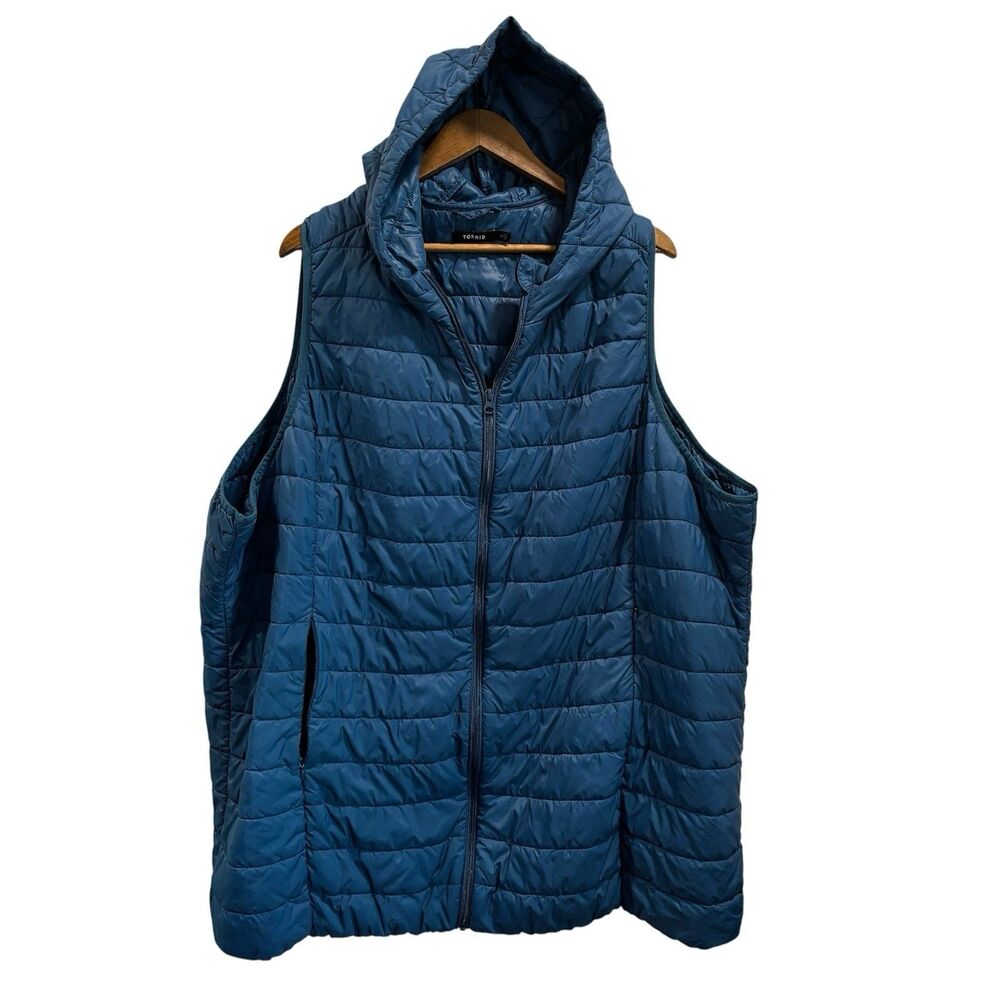 Torrid Vest Women's 5x Blue Puffer Hood Packable Lightweight Pockets Size 5